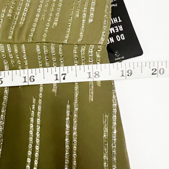 NWT Express Maxi Dress Olive Green Metallic Cutout Ruched Front Women's Size XL - Picture 11 of 16
